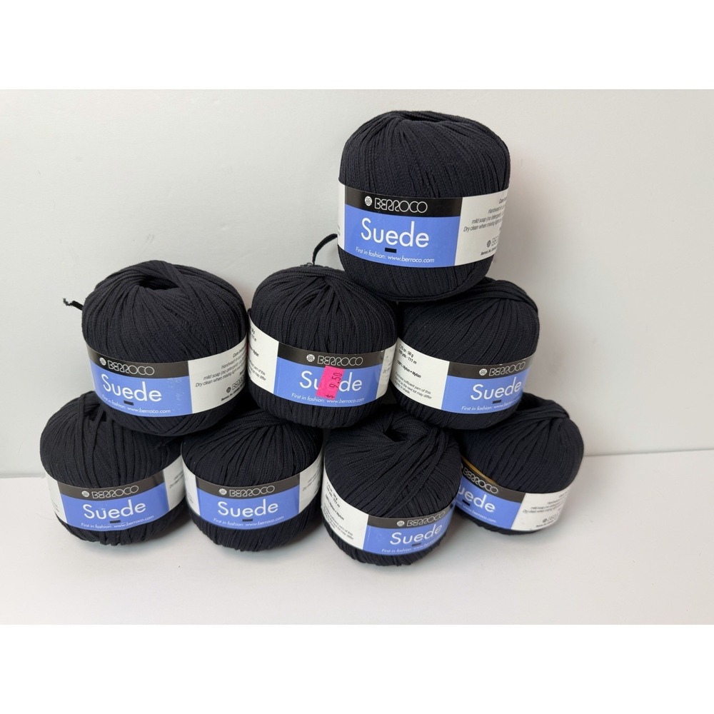 LOT OF 8 Berroco Yarn Balls SUEDE Italy 50 Grams Each Made In Italy Nylon Black